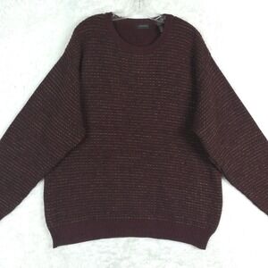 Cellinni Mens‎ Sweater Wool Blend Burgundy Green Stripe Ribbed Knit Grandpa L